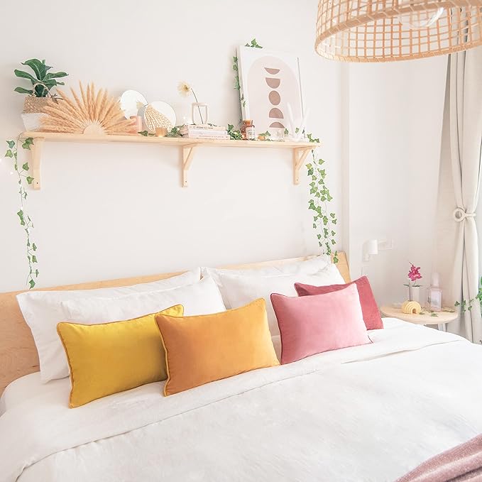 MONDAY MOOSE Decorative Throw Pillow Covers Cushion Cases, Set of 4 Soft Velvet Modern Double-Sided Designs, Mix and Match for Home Decor, Pillow Inserts Not Included (12x20 inch, Yellow/Pink)