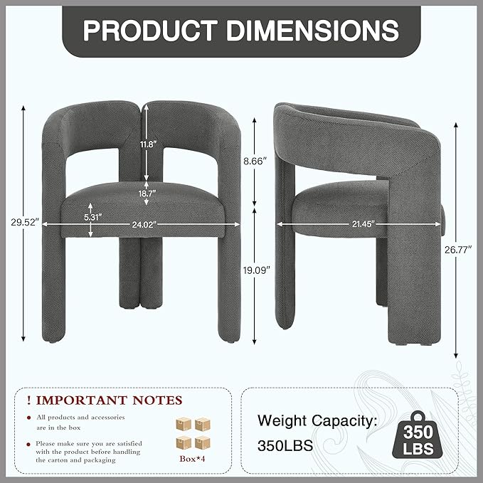 Modern Barrel Dining Chairs Set of 4, Upholstered Linen Dining Room Chair with Wooden Legs, Accent Chairs for Kitchen/Dining Room/Living Room, Black