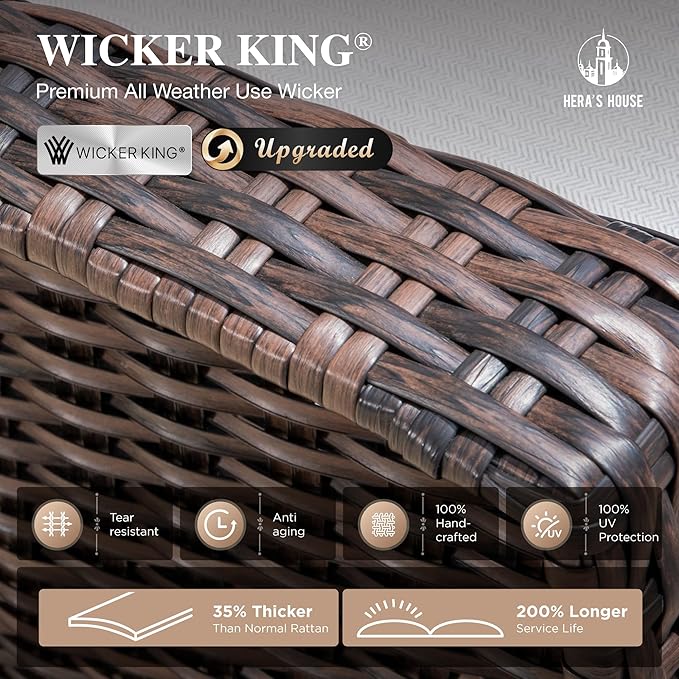 HERA'S HOUSE Gray Patio Furniture Set, Outdoor Sectional Seating Furniture, 35" High Back Swivel Wicker Chairs with 5.5" Thick Cushions, 6-Piece Patio Conversation Sofa Sets for Deck Lawn Backyard