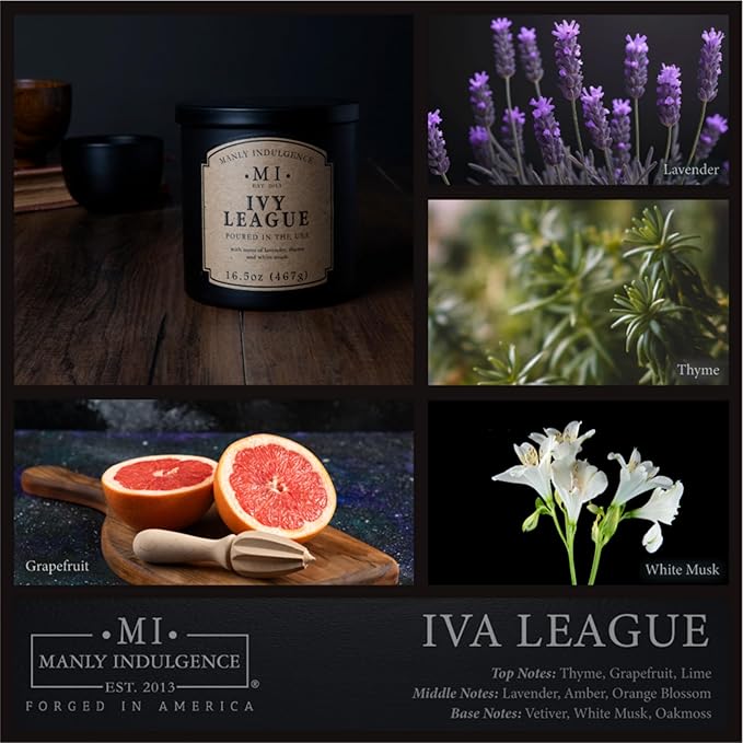 Manly Indulgence Ivy League Scented Candles for Men, 16.5 oz Single Wick, Premium Soy Blend Wax, 60H Burn, Candles for Home Scented – Made in The USA