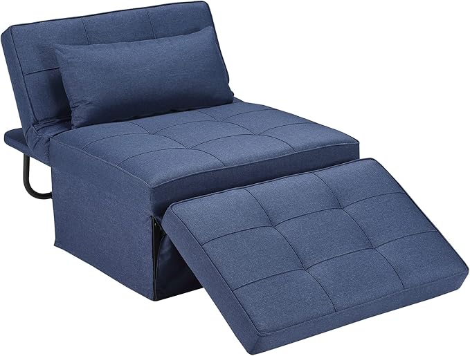 BIGSYY Sofa Bed, 4 in 1 Multi-Function Folding Ottoman Breathable Linen Couch Bed with Adjustable Backrest Modern Convertible Chair for Living Room Apartment Office, Blue