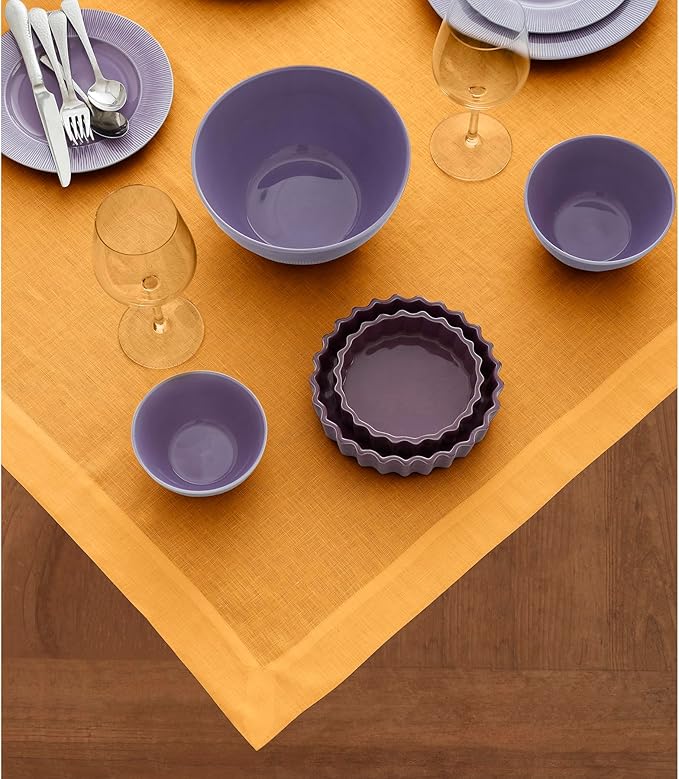 Solino Home Linen Tablecloth 52 x 52 Inch - 100% Pure Linen Tangerine Yellow Square Tablecloth - Fete, Machine Washable Table Throw for Fall, Autumn