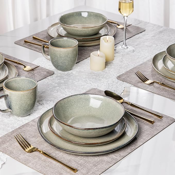 AmorArc Ceramic Dinnerware Sets,Handmade Reactive Glaze Stoneware Plates and Bowls Set,Highly Scratch Resistant | Dishwasher & Microwave Safe Dishes Set,Service for 6 (18pc)