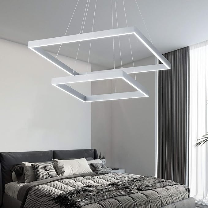 Led Chandelier 2 Layers Modern Pendant Light Dimmable 6000K Cool Whit Light Adjustable Chandelier Ceiling Light Fixture for Living Room Bedroom Kitchen Dining Room 72W 110V (Silver)