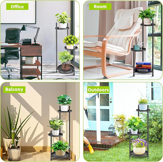 3 Tier Plant Stand Indoor Tall, Black Metal Corner Plant Stands for Indoor Multiple Plants, Flower Pot Stands Outdoor Holders Plant Shelf Display Rack for Garden Balcony Patio Living Room