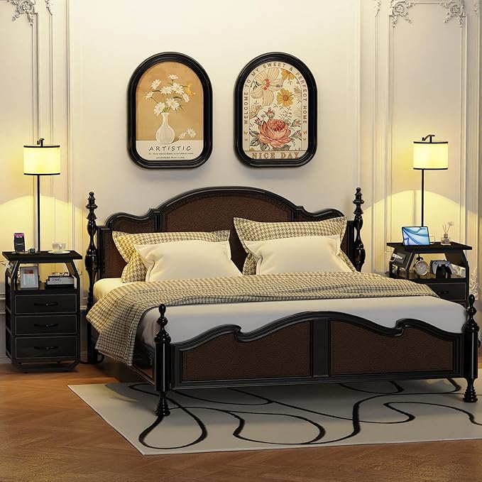 Floor Lamp with Table Set of 2, End Tables with Lamps Attached 3-Color Temperature Bulb, Side Table with Lamp with 3 Drawers & Charging, Lamps Tables Combo for Bedroom, Dorm - Black