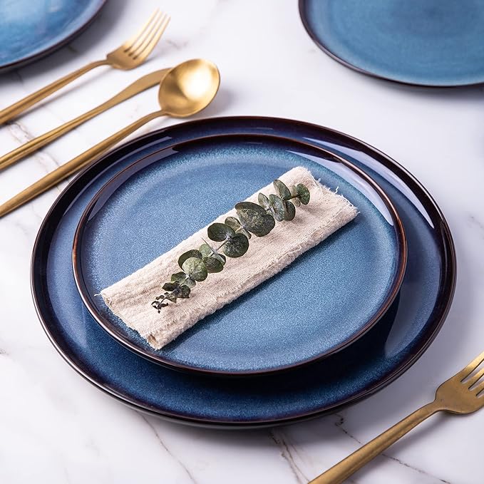 LERATIO Ceramic Dinnerware Sets for 4,16-PieceReactive Glaze Plates and Bowls Set with Mugs,Highly Chip and Crack Resistant | Dishwasher,Microwave & Oven Safe Dishes set-Blue