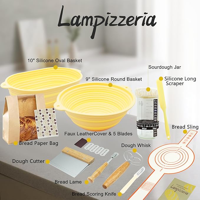 Silicone Proofing Basket Set Round & Oval - D'ita Collapsible Bread Banneton with Tools (Non-Stick, Easy Clean) Complete Baking Gift Kit Bread Proofing for Home Bakers