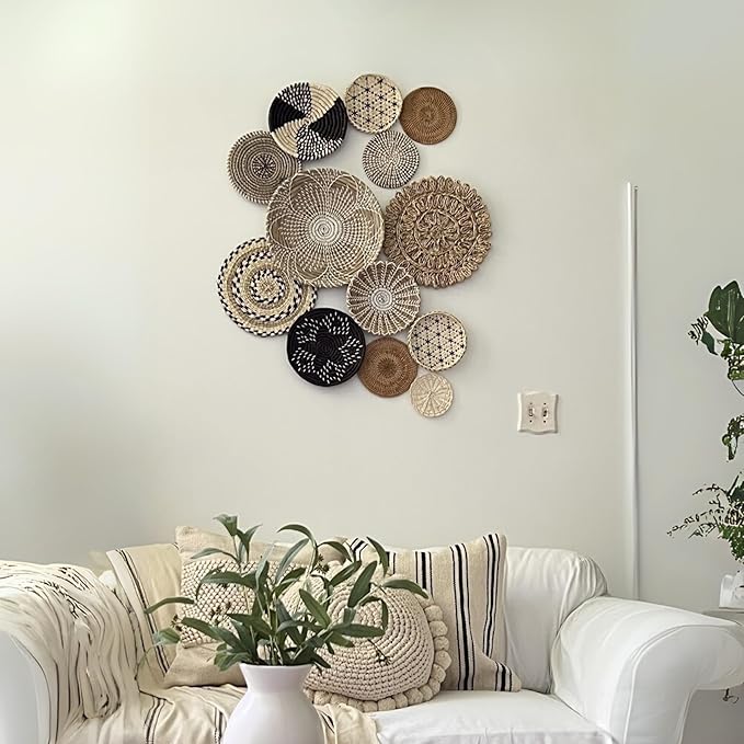 Chicvillage Boho Wall Basket Decor - 100% Natural Seagrass Wicker Wall Decor - Handmade Boho Wall Baskets & Woven Wall Decor Design from Vietnam