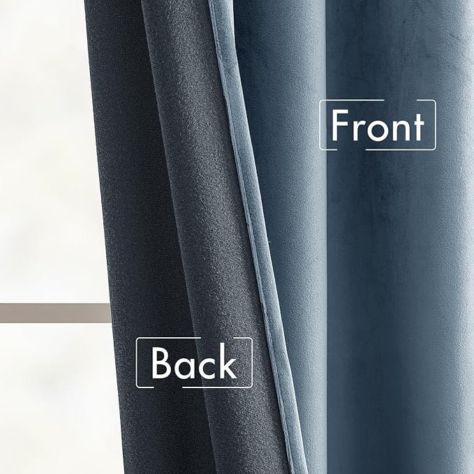 MIULEE Velvet Curtains 108 inches - Luxury Blackout Curtains for Bedroom Living Room Thermal Insulated Super Soft Window Drapes Rod Pocket & Back Tab, Stone Blue, W52 x L108 inches, 2 Panels