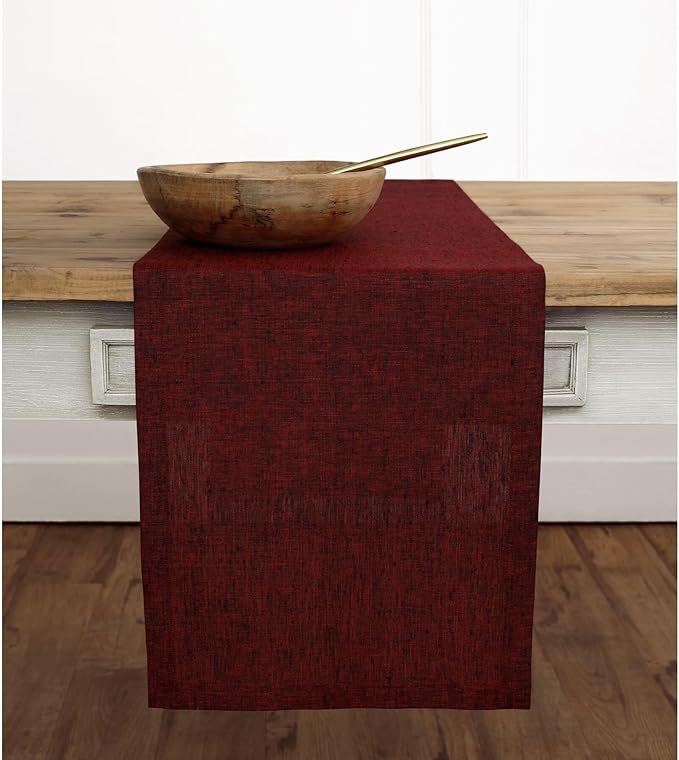 Solino Home Linen Table Runner 132 Inches Long - Athena, 100% Pure Linen Red Garnet 14 x 132 Inch Table Runner for Dining, Fall, Autumn, Thanksgiving, Holiday