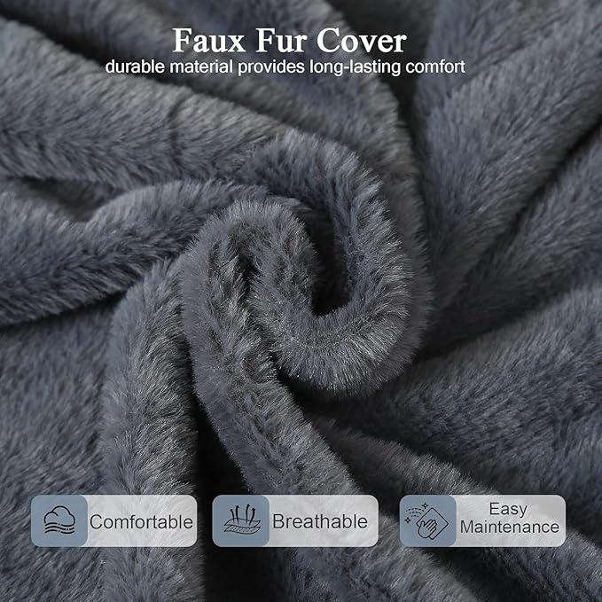 COMAX Folding Sofa Bed Queen, Foldable Couch Bed, Fold Out Futon Chair Sleeper for Adults, Convertible Floor Mattress Sofa for Bedrooom Living Room Guest Room, Faux Fur Dark Grey