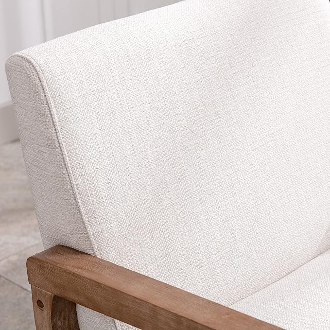 Wahson Comfy Living Room Chairs, Linen Upholstered Accent Chairs, Farmhouse Armchairs with Natural Wood Frame, Oversized Decorative Chair for Bedroom, Beige