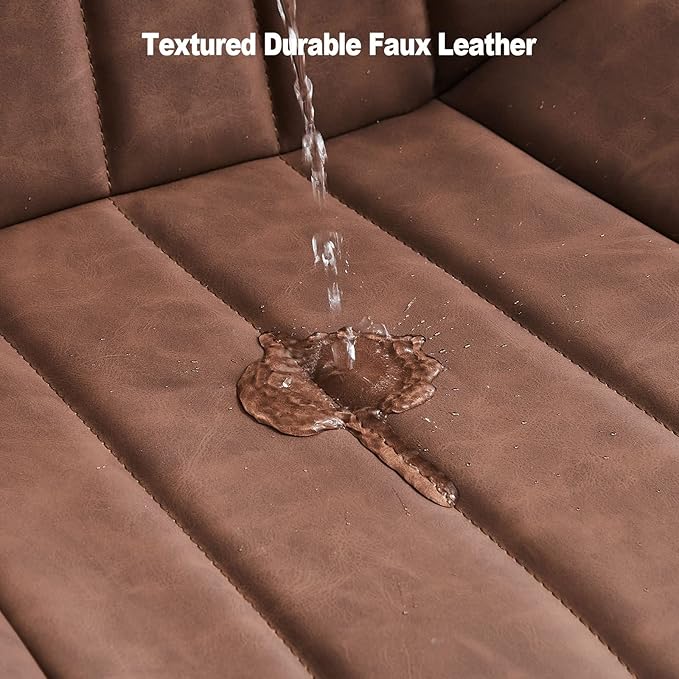 TUKAILAi Faux Leather Dining Chairs Set of 4, Modern Linear Design Kitchen Chairs with Upholstered Seat and Metal Legs, Comfortable Side Chairs for Dining Room Restaurant Commercial (Brown)