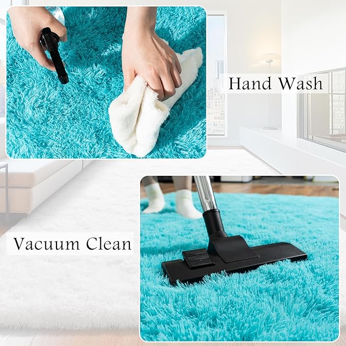 5x7 Area Rugs for Living Room, Fluffy Shaggy Rug Soft Carpets, Rugs for Bedroom Nursery Kids Room Dorm Home Decor Aesthetic, Teal Blue