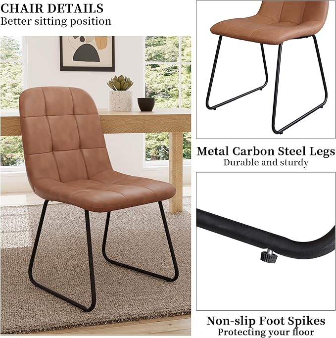 Dining Chairs Set of 2, Modern Kitchen Faux Leather Dining Room Chair for Kitchen Living Dining Room (2 Brown)