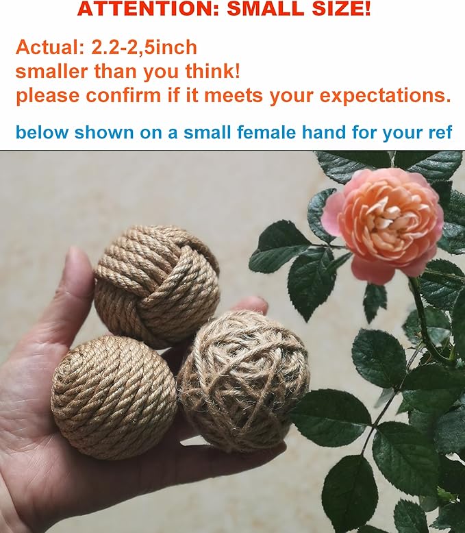 Rustic Jute Orbs Set of 8, Farmhouse Decorative Balls for Bowls, Vase Fillers, Christmas Centerpiece, Handwoven Home Decor Ornaments, Potpourri Accents