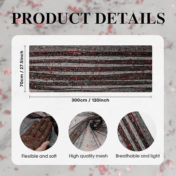 Artoid Mode 3PCS Black Red Gold Gauze Table Runner 120 Inch 10FT, Glitter Metallic Foil Sheer Dining Wedding Anniversary Holiday Table Decor for Home Party