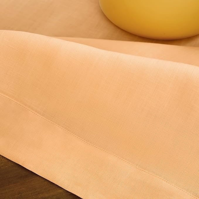Solino Home Linen Tablecloth 52 x 52 Inch - 100% Pure Linen Peach Square Tablecloth - Fete, Machine Washable Table Throw
