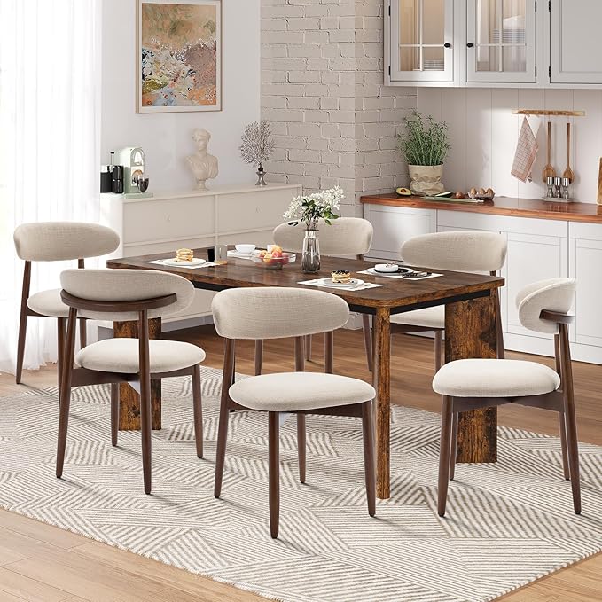 9-Piece Rectangular Dining Table Set for 8, 63" Industrial Kitchen Table with 8 Wooden Upholstered Dinner Chairs for Dining Room, Kitchen, Living Room, Brown+Beige