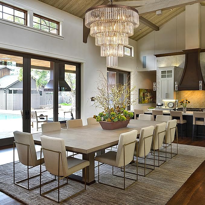 TOCHIC Large Crystal Chandelier for High Ceiling, 40 inch 7-Tier Modern Black Crystal Chandeliers Lighting Fixture, Round Light for Entryway Staircase Foyer Living Room (Bronze, 31.5 Inches)