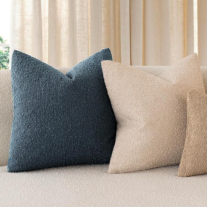 Foindtower Pack of 2 Textured Boucle Throw Pillow Covers Accent Solid Pillow Cases Cozy Soft Decorative Couch Cushion Case for Chair Sofa Bedroom Living Room Home Decor 20x20 Inch Dark Blue