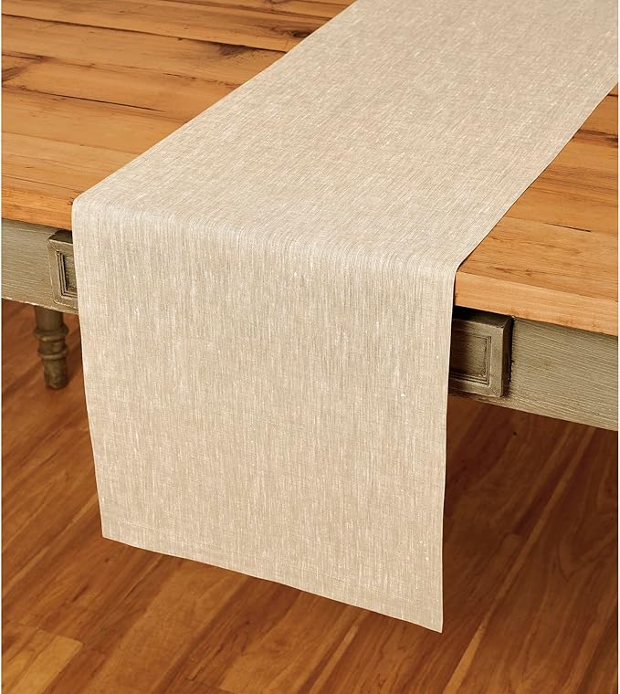 Solino Home Linen Short Table Runner 36 Inches - Athena, 100% Pure Linen Champagne Beige Table Runner 14 x 36 Inch Ideal for Dresser and Coffee Tables - Fall, Halloween, Thanksgiving, Christmas