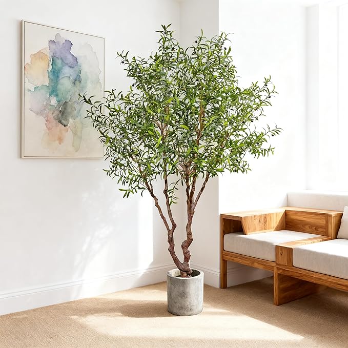 Fake Tree Faux Olive Tree Artificial Olive Trees 8 Feet Plus Branch Realistic Potted Silk Indoor Large Fruit for Home Offices, Living Rooms, Bedrooms, Stairs and Foyer Decor