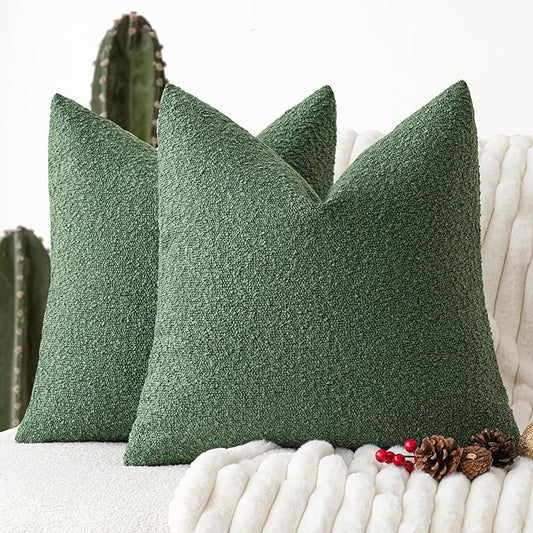 Foindtower Pack of 2 Textured Boucle Throw Pillow Covers Accent Solid Pillow Cases Cozy Soft Decorative Couch Cushion Case for Chair Sofa Bedroom Living Room Home Decor 18 x 18 Inch Hunter Green