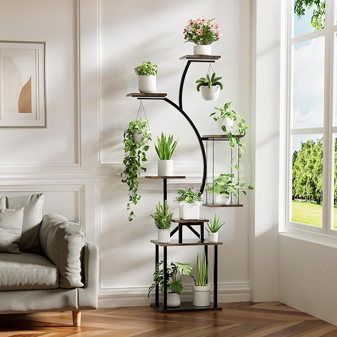 Plant Stand Indoor with Grow Lights, 8 Tiered Corner Plant Shelf, 63" Tall Plant Hanger Indoor for Multiple Plants, Metal Plant Flower Holder, Plant Rack for Display, Patio, Home Decor