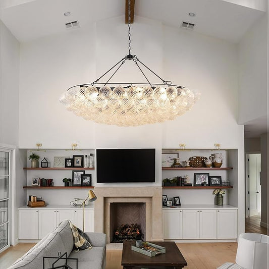 Bubble Chandelier Dia 55 Inch, Modern Hand Blown Glass Chandelie Cluster Glass Globe Pendant Light for Dining Room, Living Room, Farmhouse, 34 Lights