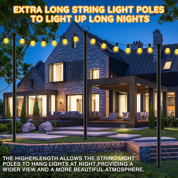4 Pack String Light Poles, Outdoor String Light Pole 10ft Forked Metal Light Pole with Adjustable Outdoor Light Stand, Deck, Backyard, Garden, Wedding, Rustproof and Sturdy with Hooks