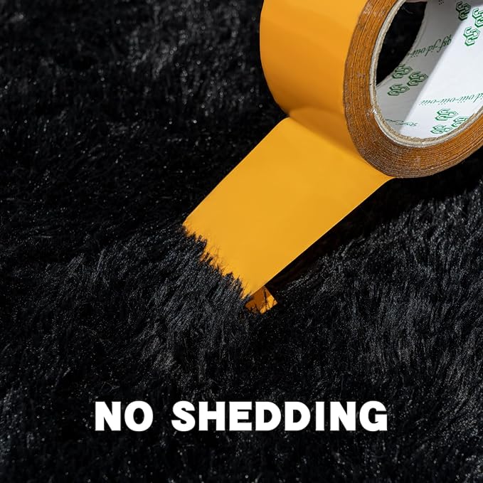 Black Area Rug for Bedroom, 2x3 Small Rugs for Living Room Nursery Kids Room Dorm Home Decor Aesthetic, Fluffy Shaggy Rug with 4 Anti-Slip Carpet Tapes