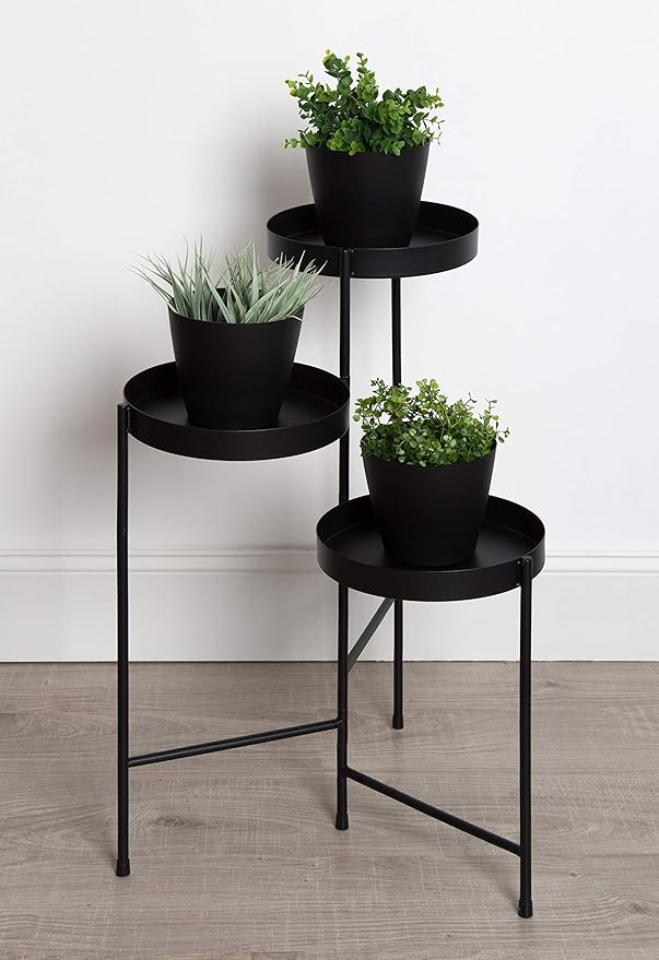 Kate and Laurel Finn Tri-Level Metal Plant Stand, Black