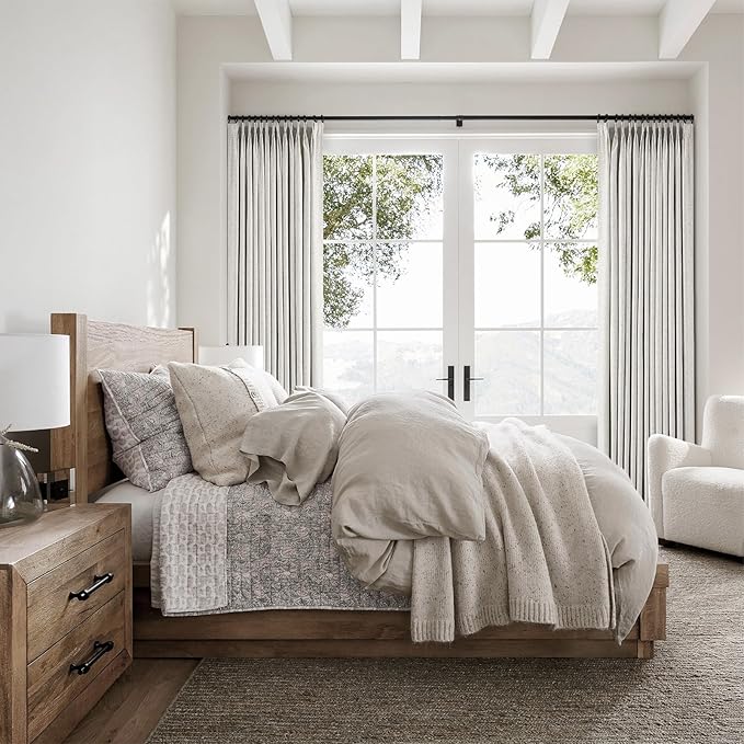 Topfinel Extral Wide Curtains, Pinch Pleated 100% Blackout Linen Drapery Panels with Hooks, Pinch Pleat Drapes for Patio Sliding Door Large Window Living Room Track, 72" Wx96 L 1 Panel