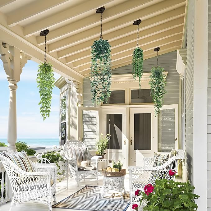 Artificial Hanging Plants for Shelf, 4-Pack Fake Potted Greenery Faux Plant in Pot for Vintage Farmhouse Bathroom Office Desk Wall Bookshelf Room Accessories Décor