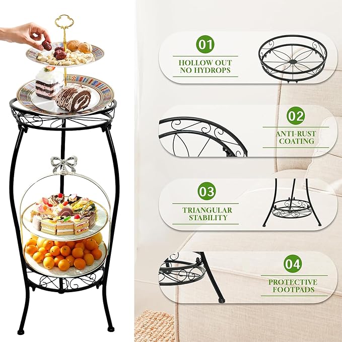 Plant Stand Indoor Outdoor 2 Tier 26.77" Tall Metal Potted Holder Rack Flower Pot Stand Heavy Duty Plant Shelf Rustproof Iron Multiple Plant Round Supports Rack Garden Balcony Patio Plants