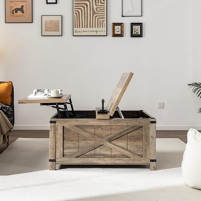 EnHomee Lift Top Coffee Table with Storage, 35.7" W Square Coffee Tables for Living Room, Small Coffee Table with Large Hidden Space, for Living Room, Bedroom, Home Office, Grey