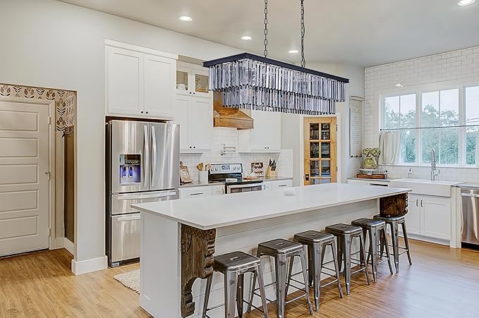 Wellmet Crystal Chandelier 47 inch, 11-Light Modern Smoke Grey Rectangular Crystal Chandelier Ceiling Hanging, Linear Chandeliers Light Fixture for Living Room, Dining Room, Bedroom, Kitchen Island