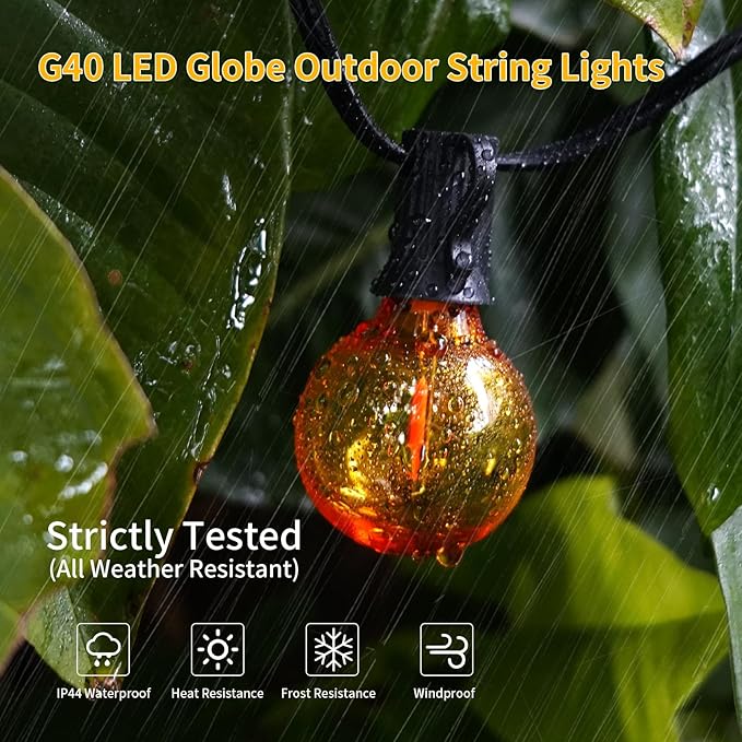 40FT LED Outdoor String Lights Waterproof, G40 LED Globe Outdoor Lighting for Patio with 27 Edison Vintage Shatterproof Bulbs, Connectable Backyard Lights for Garden, Bistro, Porch, Cafe