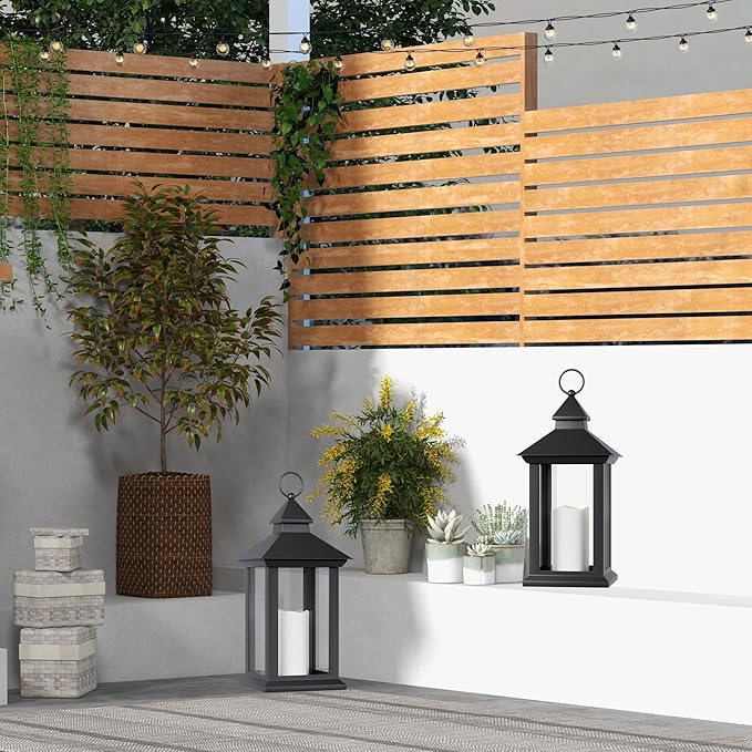 Lanterns Decorative Indoor, 2 Packs 14" Battery-Powered Waterproof Black LED Candle Lanterns with Timer for Patio & Outdoor, Vintage Hanging Lantern for Home & Wedding, Transparent