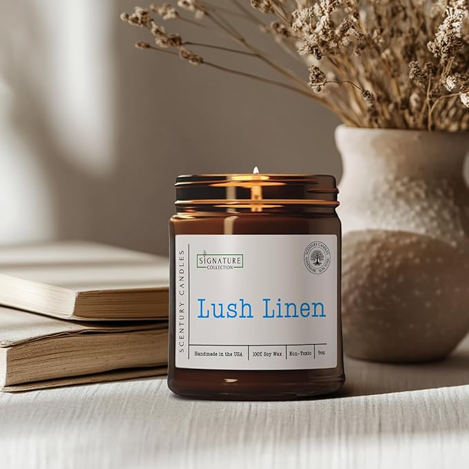 Lush Linen Scented Candle, Many Scents to Choose from, All Natural Non-Toxic Soy Wax, Handmade in The USA(Lush Linen)