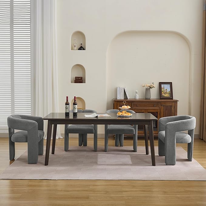 Modern Barrel Dining Chairs Set of 4, Upholstered Linen Dining Room Chair with Wooden Legs, Accent Chairs for Kitchen/Dining Room/Living Room, Black