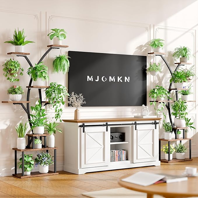 Tall Plant Stand Indoor with Grow Lights, 64" 8 Tiered Meta Plant Shelf, Large Corner Shelves Display Rack Flower Stand Holder for Living room, Patio, 2 Pack