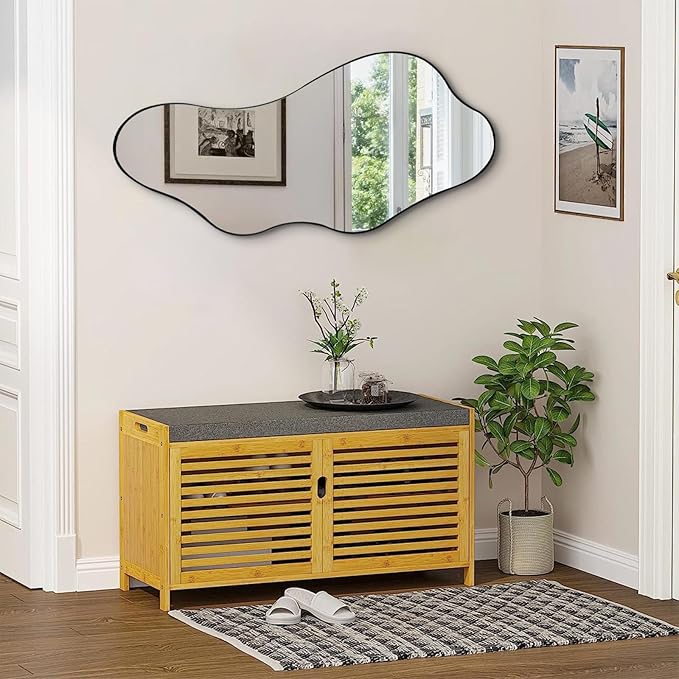 Irregular Wall Mirror, Large Asymmetrical Mirrors, 47"x22" Wavy Shaped Mirror with Metal Frame, Modern Decorative Abstract Mirrors for Living Room Bathroom Bedroom Hallway Entryway