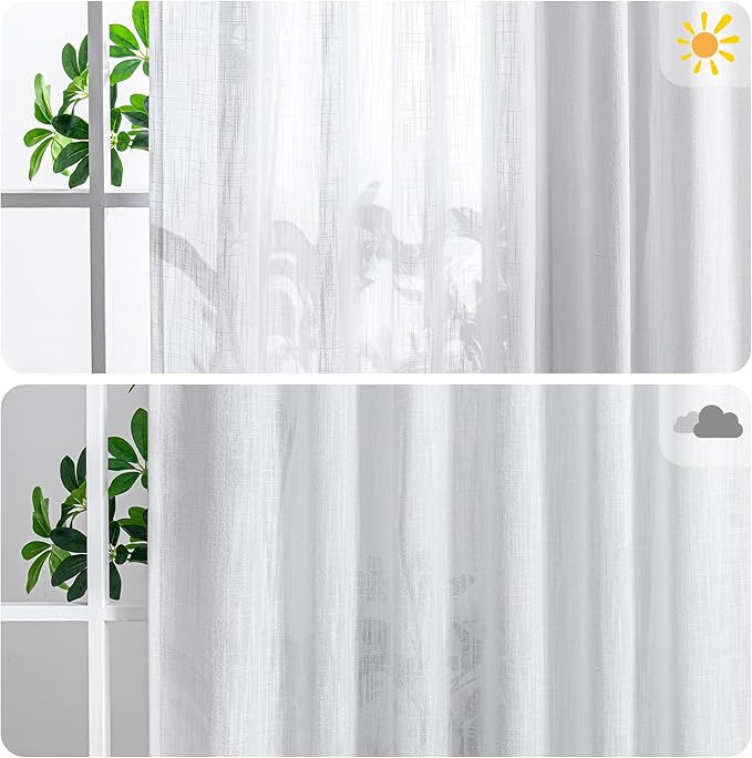 MYSKY HOME Patio White Curtains for Sliding Door, Living Room Curtains & Drapes Soft Cotton Farmhouse Window Treatments 90 inch Length 1 Panel Set Linen Look Semi Sheer Draperies, 100" W x 90" L