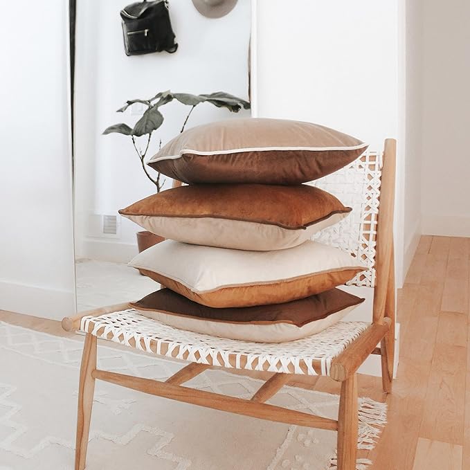 MONDAY MOOSE Decorative Throw Pillow Covers Cushion Cases, Set of 4 Soft Velvet Modern Double-Sided Designs, Mix and Match for Home Decor, Pillow Inserts Not Included (24x24 inch, Brown/Beige)