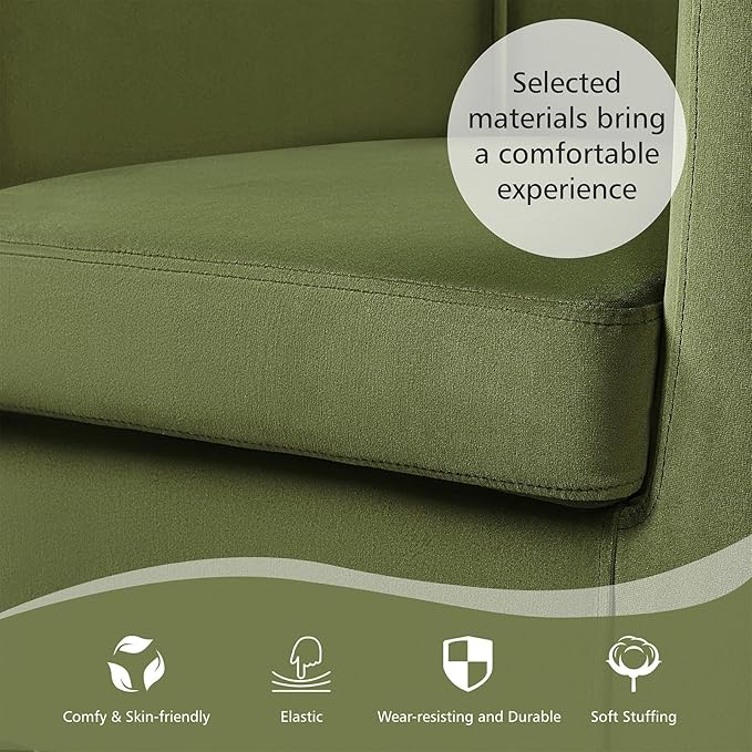Yaheetech Velvet Accent Chair, Modern and Comfortable Armchairs, Upholstered Barrel Sofa Chair for Living Room Bedroom Waiting Room, Olive Green, 2pcs