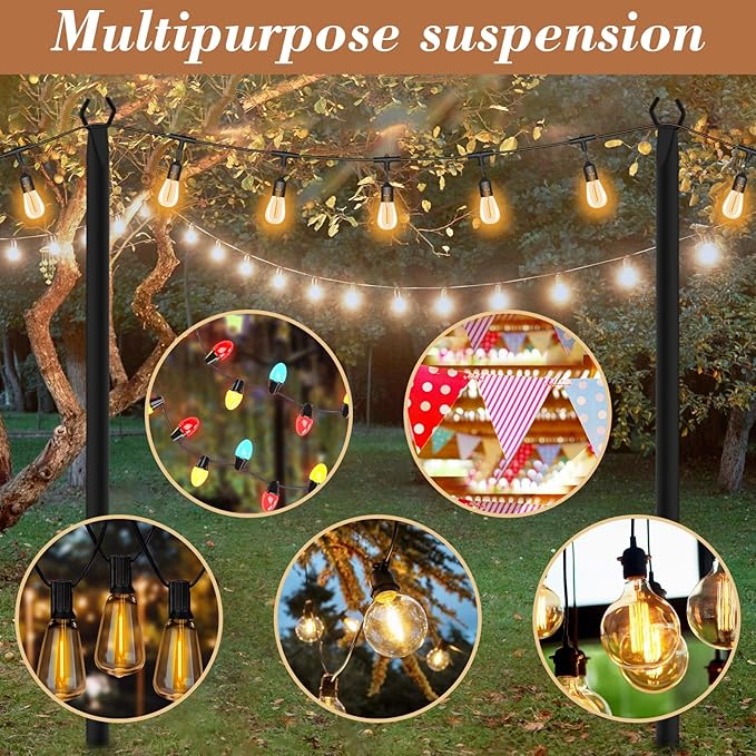 6 Pack String Light Poles,Metal Poles for Hanging Outdoor Light Strings,7 Pack 10 FT Light Poles Stand for Outside Garden,Patio,Wedding,Backyard,Deck,Party