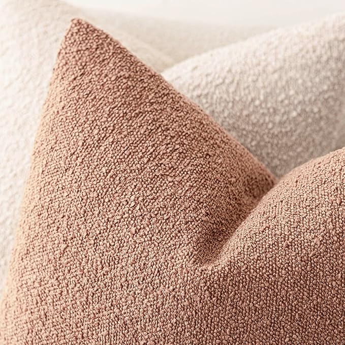 Foindtower Set of 2, Decorative Textured Boucle Throw Pillow Covers Accent Solid Pillow Cases Neutral Couch Cushion Case for Chair Sofa Bedroom Living Room Home Decor 24x24 Inch Dusty Orange Hazel